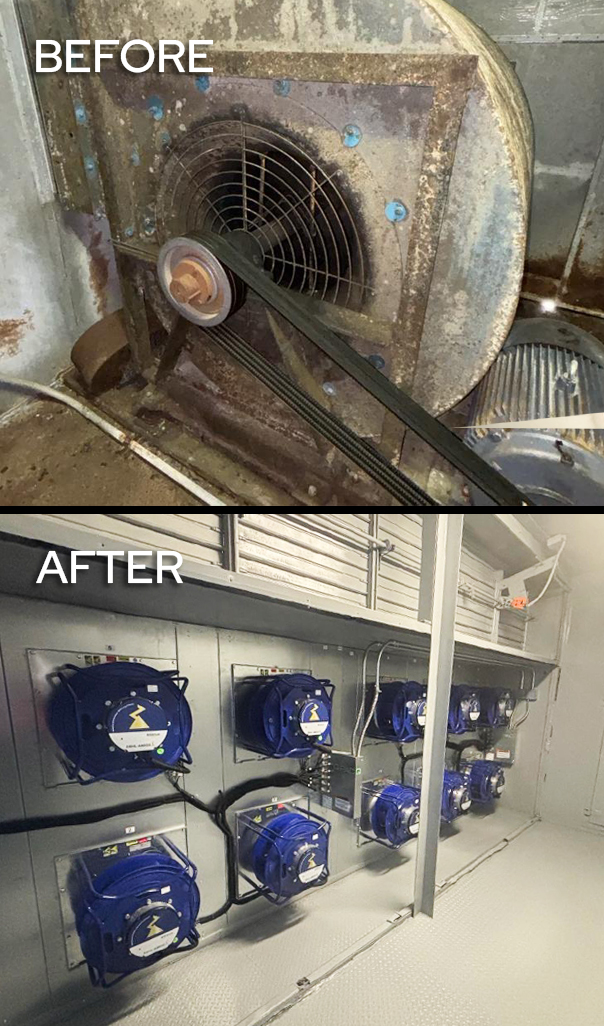 Before and after HVAC fan array.